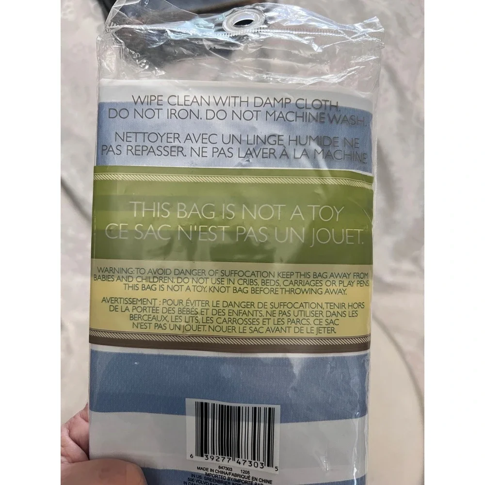 Home Collection Blue Grey White Striped Shower Curtain 70x72 New